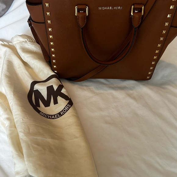 Michael Kors Brown Studded Satchel with Adjustable Strap - Picture 4 of 5